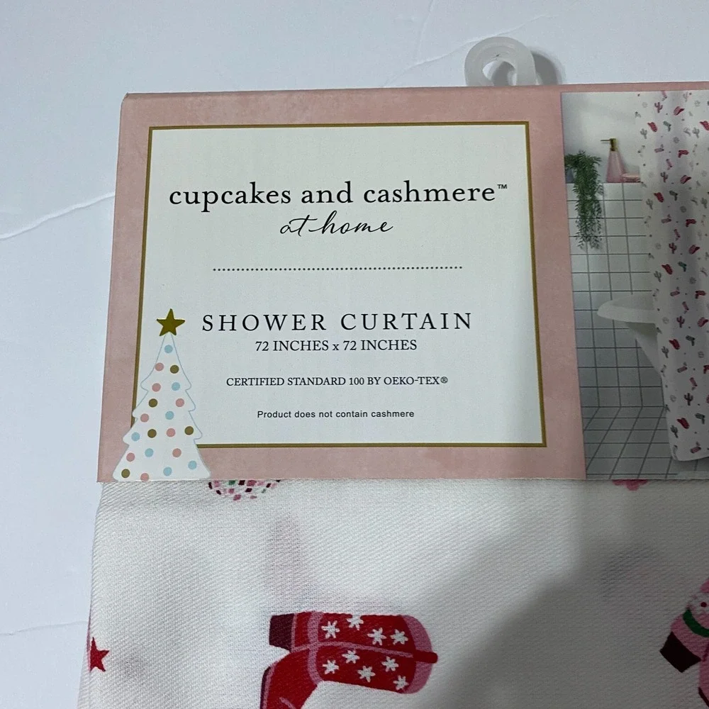 Cupcakes And Cashmere Christmas Shower Curtain Pink Preppy Western Boot Cowgirl
